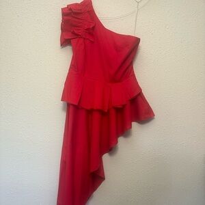 Red Asymmetrical One-Shoulder Blouse for Cocktail